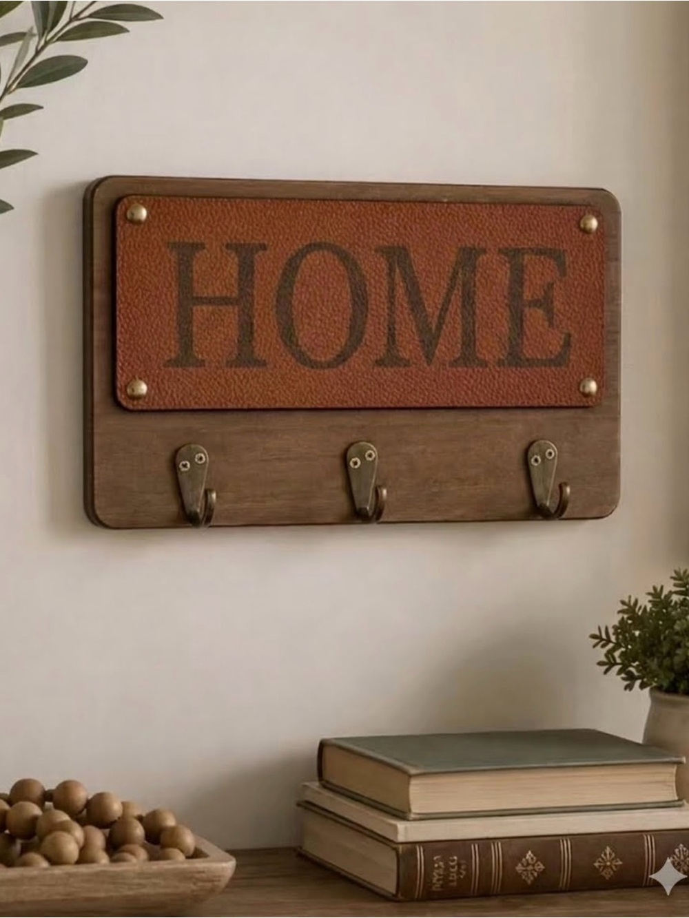 Willow Spring Home Faux Leather 3 Wall Hook Hanging Brown Camel